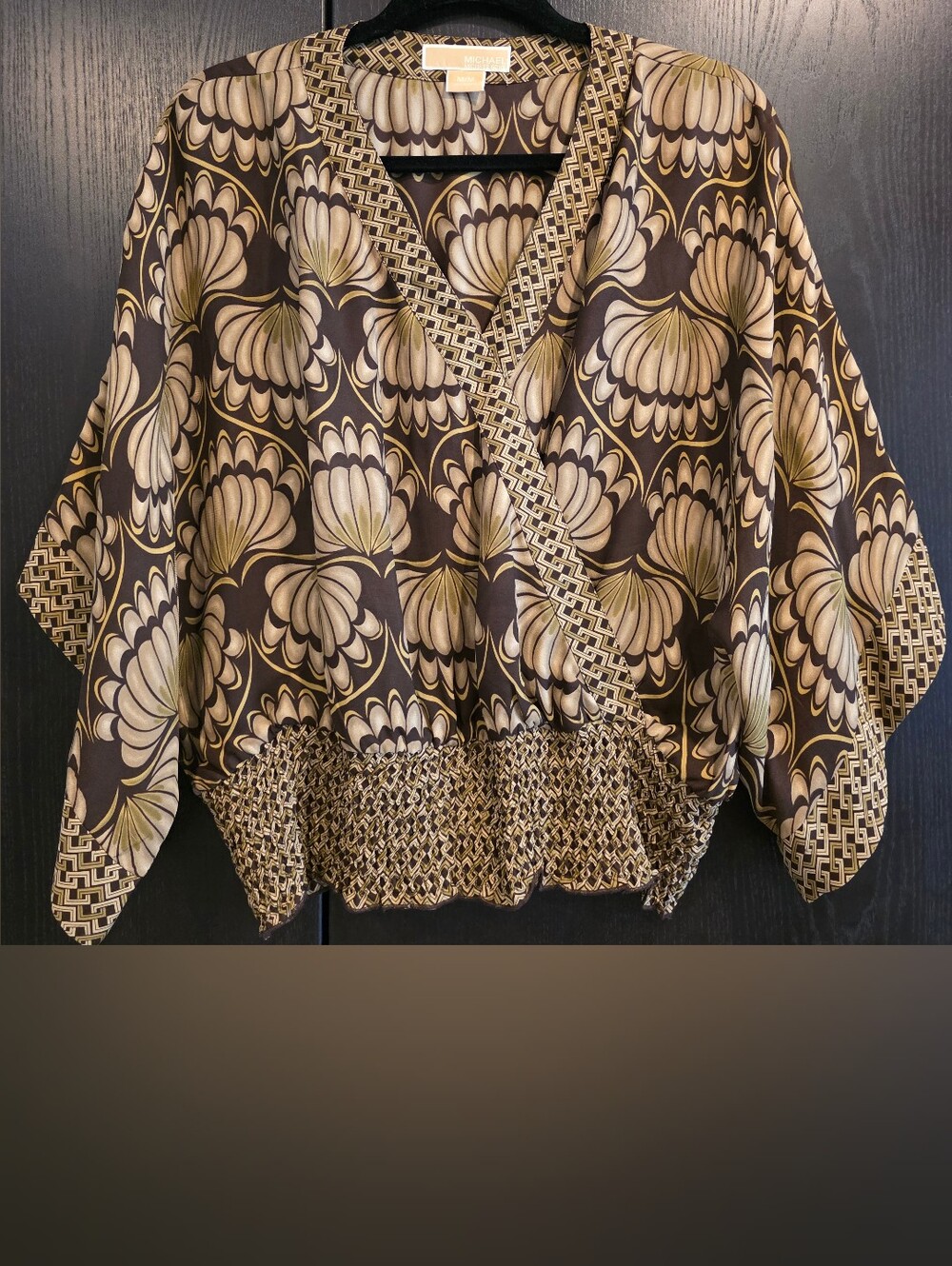 Michael Kors Brown and Cream Wrap-Style Blouse